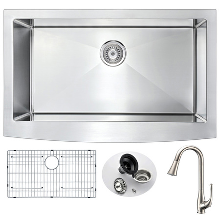 ANZZI Elysian Farmhouse 36" Kitchen Sink with Singer Faucet, Brushed Nickel KAZ3620-042